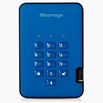 iStorage diskAshur2 HDD 500GB Blue | Secure portable hard drive | Password protected | Dust & water resistant | Hardware Encryption
