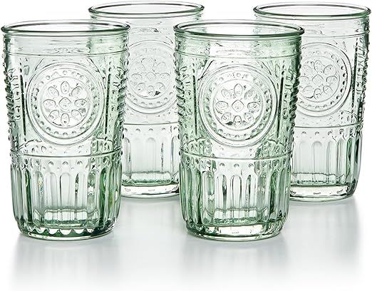 Bormioli Rocco Romantic Set Of 4 Cooler Glasses, 16 Oz. Colored Crystal Glass, Pastel Green, Made In Italy