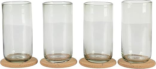Bloomhouse - Two Time Oprah's Favorite Things Winner - Sayulita Spring 4 Piece Hand Made 21 OZ Jadeite Colored Glass Tumbler Set w/Four Coasters