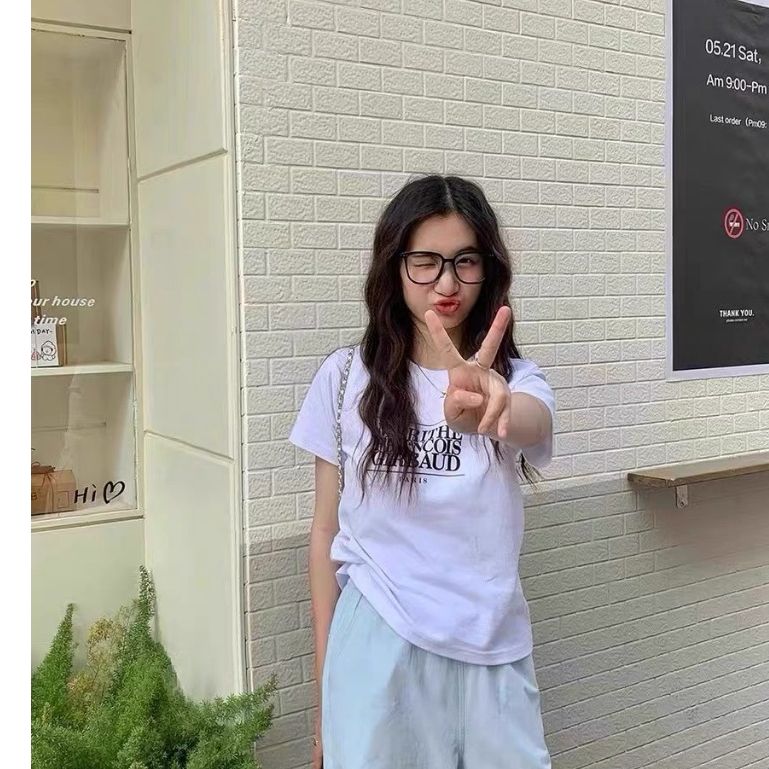ของแท้/พร้อมส่ง นำเข้าจากเกาหลี Marithe T-shirt สไตล์คลาสสิก