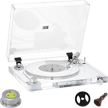 Record Player, Transparent Acrylic Bluetooth Turntable with High-Fidelity Sound, AT-VMN95E Dual Moving Magnet Cartridge, 2-Speed Belt-Drive Vinyl Player for Stylish Home Decor & Gifts