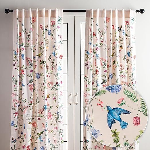 Maison d' Hermine Curtains for Living Room 100% Cotton 108 inch Length Two Panel Light Filtering Curtains for Windows with Rod and Loop Pockets Easter Decorations (Neo Ipomee - Multi, 50" W x 108" L)