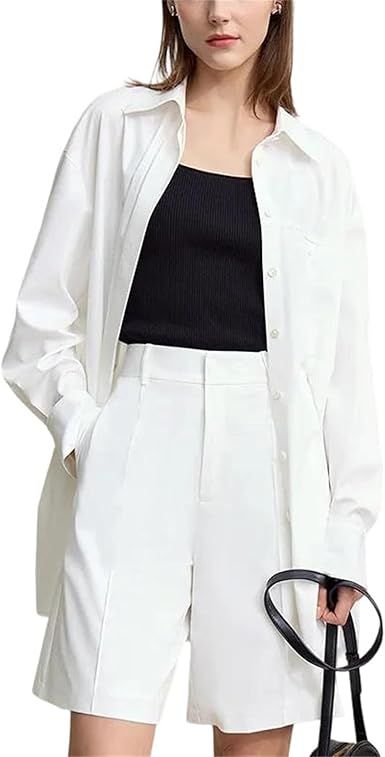 Women's Drop Shoulder Pleated Shirt Spring Loose Fit Casual Versatile Style Blouse Comfortable Shirt Tops