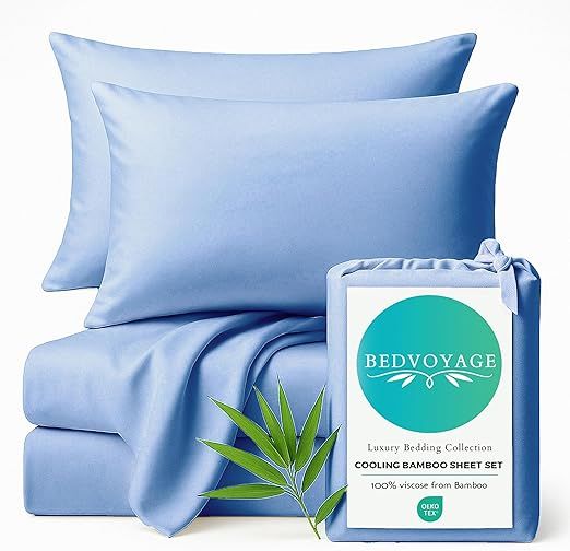 BedVoyage - Viscose from Bamboo Queen Sheet Set - Luxury Sheets Queen Size - Cooling Bed Sheets 18" Deep Pocket - Ultra Soft Sheet and Pillowcase Set - Ocean