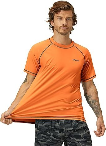 Mens Swim Shirts UPF 50+ Sun Protection Quick Dry SPF Rash Guard Outdoor Beach Fishing T Shirts