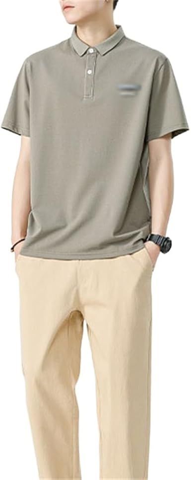 Grey Green Men's Shirt Casual Short Sleeved Lapel T-Shirt Half