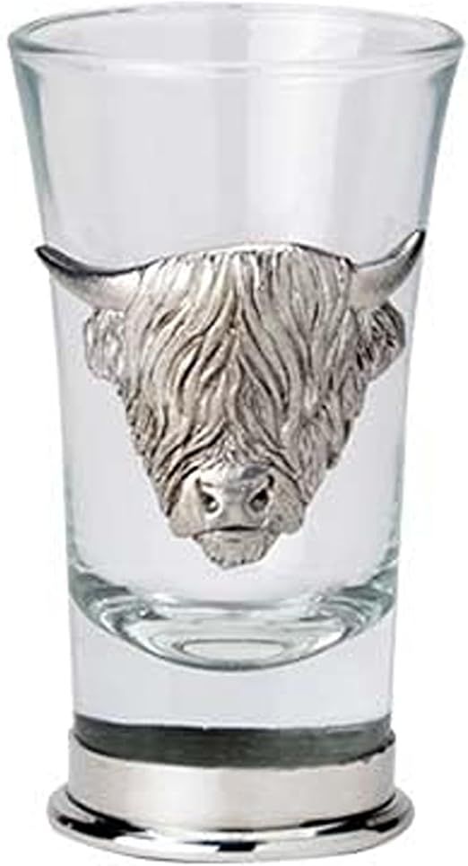 Shot Glass Pewter Scottish 2 Oz Handmade Bar Item Celtic Kitchenware Party Drinks Housewarming Gift (Highland Cow)