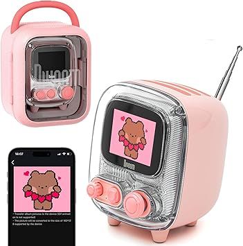 Divoom Tiivoo-2 Retro Bluetooth Speaker with FM Radio,Pixel Art Portable Mini Cute Wireless Small Speaker,Vintage Decor Suitable for Party Office Desk Home Bedroom Kitchen,Gifts for Women Men,Pink