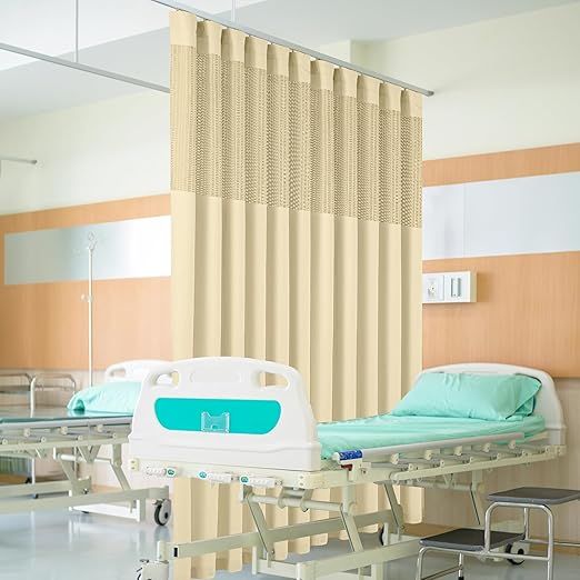 Flame Retardant Hospital Curtains Room Divider with Flat Hooks Cubicle Divider Privacy Medical Curtains for Hospital, Medical Clinic, Lab,School(1 Panel, 12x8FT,Beige)