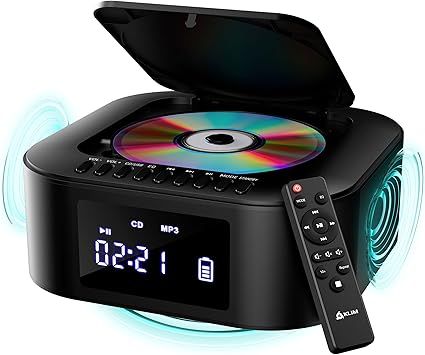 KLIM Boombox E1 - CD Player Portable Audio System + Extra BASS with Subwoofer + FM Radio, CD MP3 Bluetooth AUX USB + Wired and Wireless Mode Rechargeable Battery + Remote Control - Black