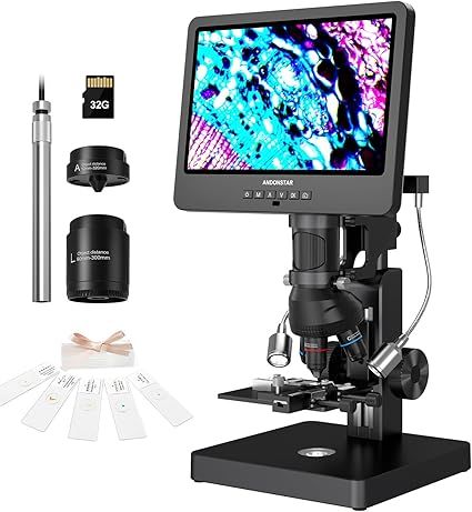 Andonstar AD266S 20X-5000X HDMI Digital Microscope, 5 Lens 2160P UHD Video Record, 7'' LCD Microscope for Adults Kids, Home Lab Biological Kit with Slides, Coin Full View