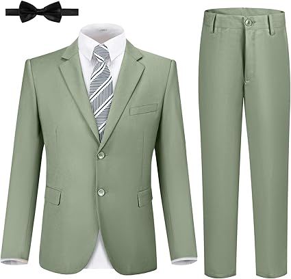 JPF Boys Formal Suits Slim Fit 5 Piece Kids Suit Jacket Pants Set with Dress Shirt and Tie for Wedding Prom