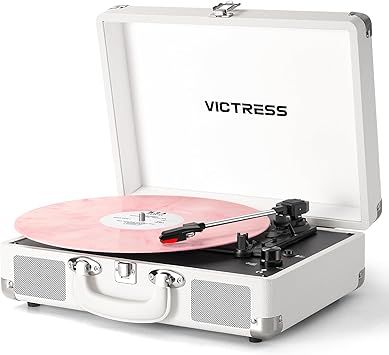 Vinyl Record Player with Built-in Stereo Speaker, 3-Speed ​​Belt-Drive Turntable, Portable Suitcase Record Player with Bluetooth Output/Input, Vinyl to Digital, AUX/RCA/Headphone Jack, White