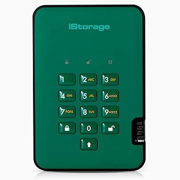 iStorage diskAshur2 HDD 500GB Green | Secure portable hard drive | Password protected | Dust & water resistant | Hardware Encryption