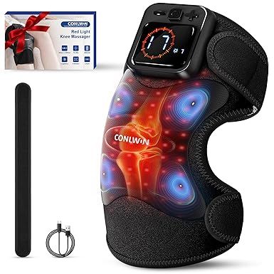 4-in-1 Cordless Knee Massager with Heat and Red Light Therapy for Knees, 6 Vibration & 4 Pulses Knee Pain Relief Device for Shoulder Elbow, Perfect for Women Men Seniors