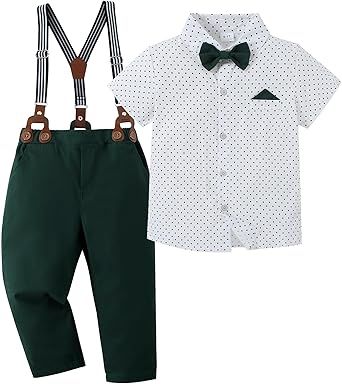 DISAUR Boy Suits Boys Wedding Outfit Dress Shirt with Bowtie/Suspender Pants for Formal Occasion 6-10 Years