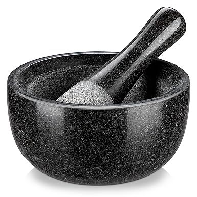 Velaze Large Mortar and Pestle Set, 100% Granite, Natural Unpolished, Herb Crusher, Spice Grinder, Stone Grinder Bowl for Making Guacamole and Pesto, 6.3 Inch Pestle and 16 oz Mortar(2 Cup