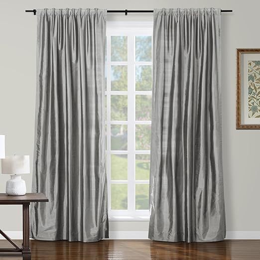 ChadMade 100% Dupioni Silk Curtain - Lightweight, 102 Inches Long, Light Darkening Privacy Protection for Sliding Glass Door, 50Wx102L, 1 Panel, Silver Gray