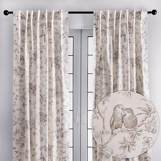 Maison d' Hermine Curtains for living room 100% Cotton 108 inch length Two Panels Light Filtering Toile Curtain for Bedroom Windows with rod and loop Pockets Drapes (Jouy Paradise Beige, 50"W x 108"L)