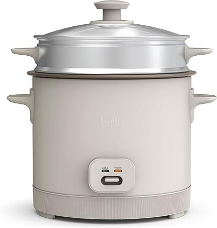bella 16 Cup Rice Cooker with Steamer, Dishwasher Safe Steaming Basket, Rice Paddle and Measuring Cup, Removable Nonstick Cooking Bowl, Automatic Keep Warm Function​, 400 Watt, Oatmilk