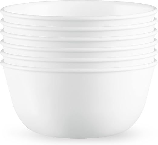 Corelle Vitrelle 28-oz Soup/Cereal Bowls Set of 6 Chip & Crack Resistant Dinnerware Bowls for Soup, Ramen, Cereal and More, Triple Layer Glass, Winter Frost White