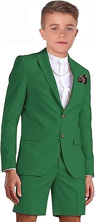 Shorts Suit for Boys Summer Casual 2 Piece Beach Wedding Tuxedo Suit Kids Slim Fit Formal Jacket Pants Set