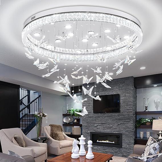 Butterfly Chandelier Silver 40in Modern Crystal Raindrop Chandelier Lighting Flush Mount Ceiling Chandeliers for Living Room 15XGU10