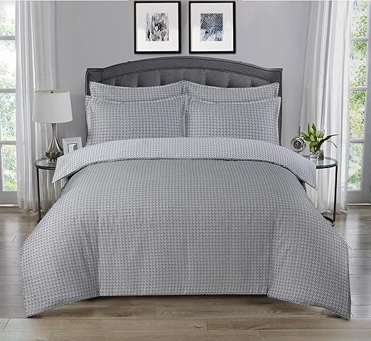 Majestic Giftware Madison Linen 8-Piece Twin Size Bedding Set (BL102-T-2) | Cambridge - Gray 300 Thread Count Cotton Sateen | 2 Fitted Sheets, 2 Duvets, 4 Pillowcases | Soft & Luxurious
