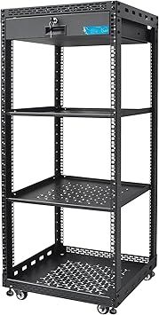 24U Server Rack Cabinet with Drawer & 2 PCS Full Size Rack Shelves - Integrated Top/Bottom Panels, 4 Rolling Wheels for 19" Equipment & Home Lab Studio