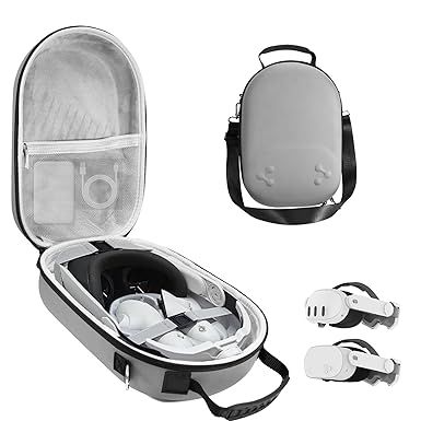 bibuks Hard Carrying Case Compatible with Oculus Meta Quest 3/3S,VR Headset Elite Strap and Touch Controller Accessories Carry Case,Hard Shell Travel Storage Bag (Grey)