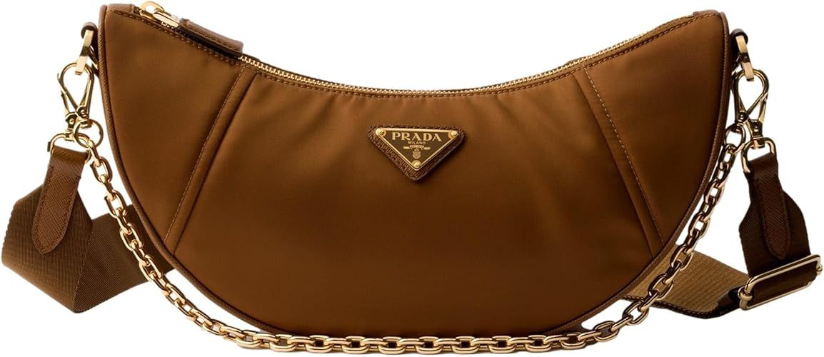 Prada Demi Lune Womens Re-Nylon Crescent Shoulder Bag Brown
