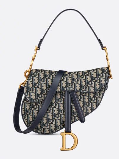 กระเป๋า Saddle พร้อมสายสะพายไหล่ ผ้าแจ็กการ์ดลาย Dior Oblique สีน้ำเงิน
