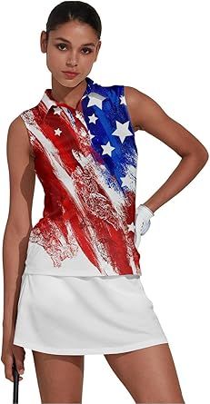 ACEGOLFS Women's Golf Shirts Sleeveless Collared Shirt for Women Quick Dry Button Up Tennis T-Shirt Printed Workout Tank Tops