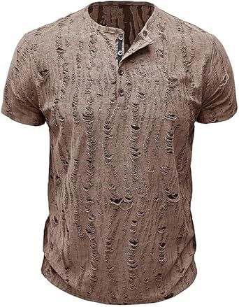 Men's Round Neck Outdoor Short Sleeves Classic Business Polyester T-Shirt Breathable Sweat-Wicking Tops with Button