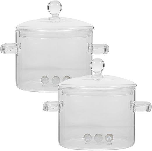 Uonlytech Glass Soup Pot with Lid and Handles 1350Ml High Borosilicate Glass Cooking Stew Pot Heat Resistant Kitchenware for Home and Office 2pcs Set