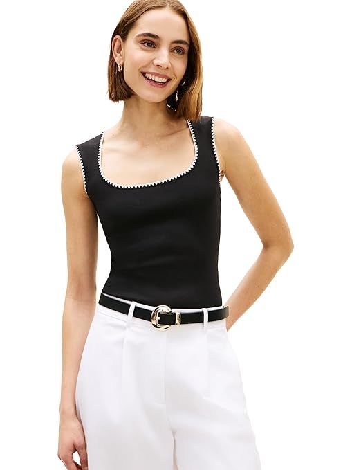 Tommy Hilfiger Womens Cotton Sleeveless Scoop Neck Tank with Collar Design