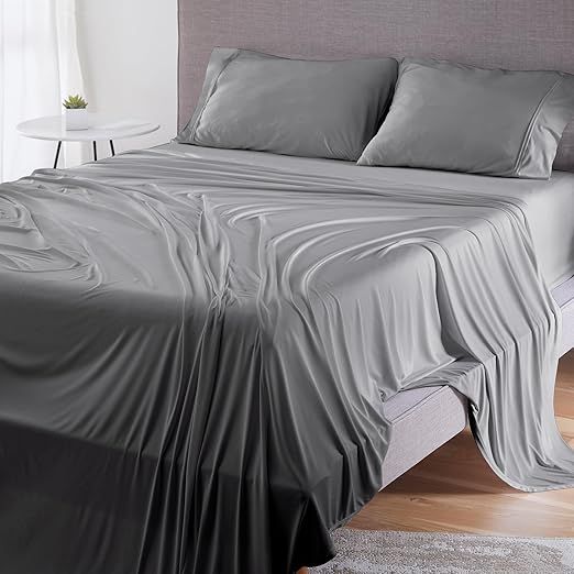Bedgear Dri-Tec Sheet Set – Moisture Wicking Technology, Breathable, Cooling Sheets – Flat Sheet, Fitted Sheet, Pillowcases – for All Mattress Types, Bedding Dorm Apartment Essentials, Queen, Gray