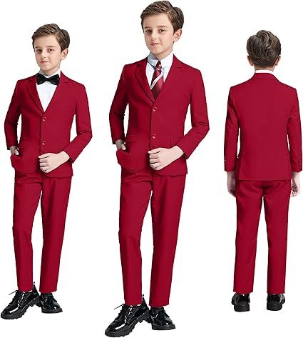 JPF Boys Formal Suits Slim Fit 5 Piece Kids Suit Jacket Pants Set with Dress Shirt and Tie for Wedding Prom