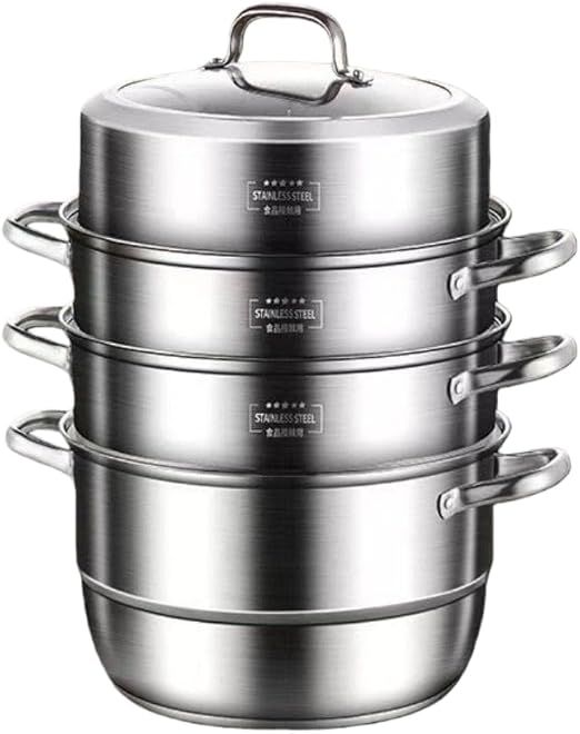 Stainless Steel Steamer Pot with Lid Multi Tier Steamer for Cooking Vegetables, Pasta, Seafood Large Capacity, Induction Compatible, Dishwasher Safe, Durable Design