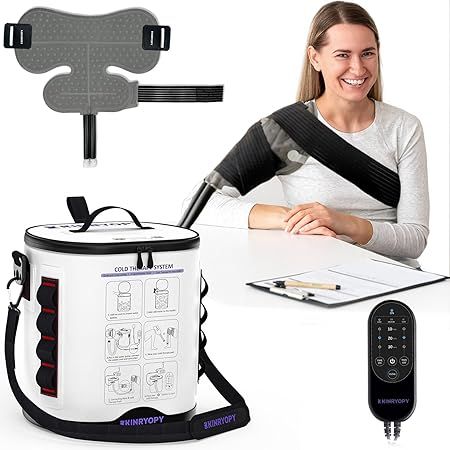 Cold Therapy Machine for Shoulder with Programmable Timer, Portable Ice Machine for Shoulder After Surgery, Lightweight Replacement Recovery System, Cryotherapy Pain Relief w/Compression Pad