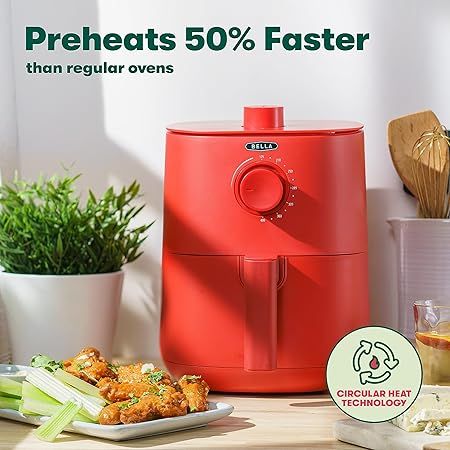 BELLA 2.9QT Manual Air Fryer, No Pre-Heat Needed, No-Oil Frying, Fast Healthy Evenly Cooked Meal Every Time, Removeable Dishwasher Safe Non Stick Pan and Crisping Tray for Easy Clean Up, Matte Red