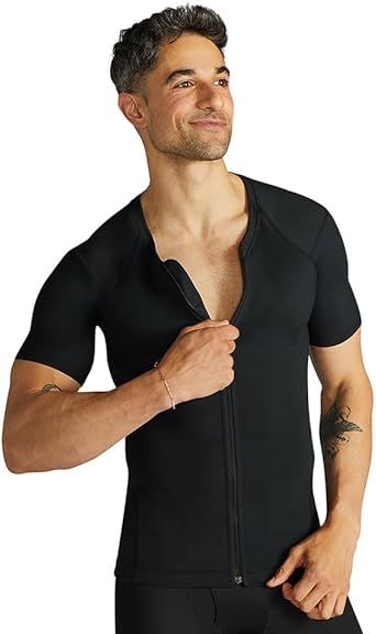 Tommie Copper Mens Short Sleeve Compression Shirt with Front Zipper – Full Back & Shoulder Support, Posture Corrector