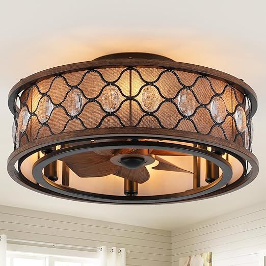 Flush Mount Ceiling Fans with Lights, 20 inch Farmhouse Ceiling Fan, Quiet 6-Speed Reversible Indoor Fan with Energy-Efficient DC Motor