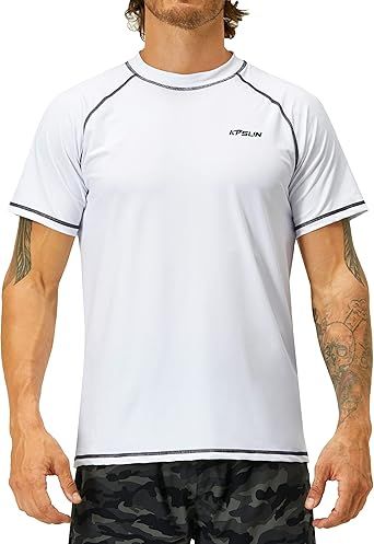 Mens Swim Shirts UPF 50+ Sun Protection Quick Dry SPF Rash Guard Outdoor Beach Fishing T Shirts