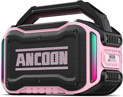 Speakers Bluetooth Wireless: 80W(Peak) Loud Speaker with Bass, 20H Playtime, IPX6 Waterproof, Large Jobsite Speakers for Work, Outdoor, Workshop, Garage, Portable Speaker with TWS (Pink)