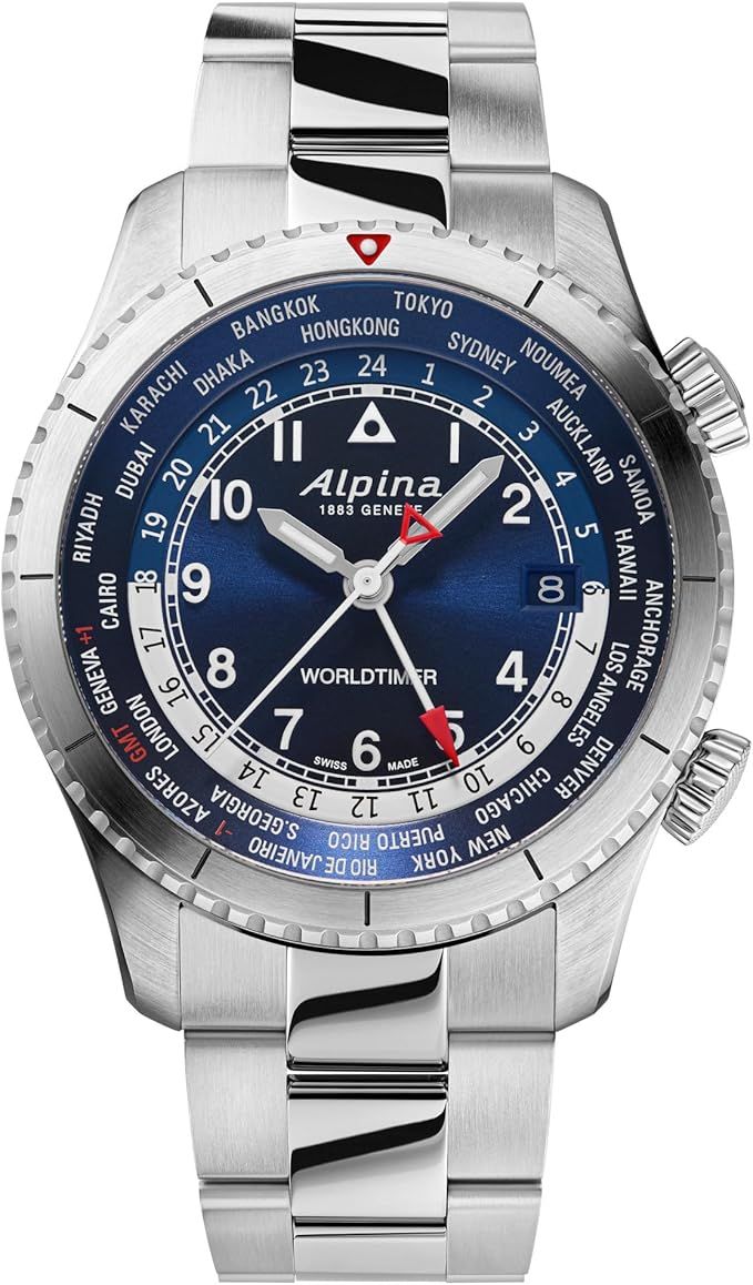 Alpina Men's Swiss Startimer Worldtimer Quartz Watch, Stainless Steel, GMT, Sapphire Crystal
