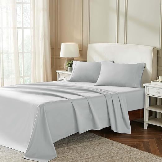 Superior Egyptian Cotton 850 Thread Count Bed Sheet Set, 1 Elastic Deep Pocket Fitted Sheet, 1 Flat Sheet, 2 Pillowcases, Daily Soft Sheets, Luxury, Plush, Home Collection, California King, Chrome