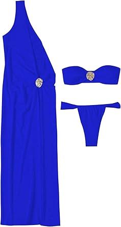 SOLY HUX Women's 3 Piece Swimsuit Bandeau Bikini Set Bathing Suit with Cover Up Dress