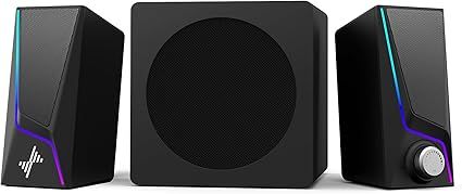 Nylavee Computer Speakers with Subwoofer, 2.1 PC Speakers System with 8 Lighting Modes, 60W Peak Power, AC Adapter Powered, Bluetooth 5.4, USB/USB-C and 3.5mm Aux in for Desktop, Monitor, Gaming