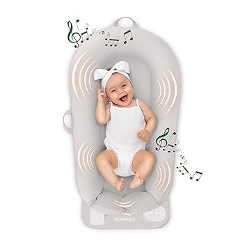 MyBaby 3-in-1 Calming Baby Cushion, Soothing Comfort for Newborns & Infants, Snuggling Sensation, Sound and Vibration, Designed for Safety, Rechargeable & Machine-Washable, by Homedics, Gray